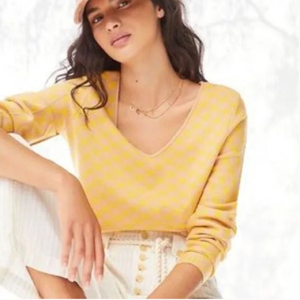 ANTHROPOLOGIE x MAEVE Lupita Houndstooth Sweater Tan Honey Sz M NWT $98 {3M41}